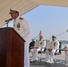 Capt. Alexander Mamikonian gives remarks during USS Bulkeley’s (DDG 84) change of command ceremony