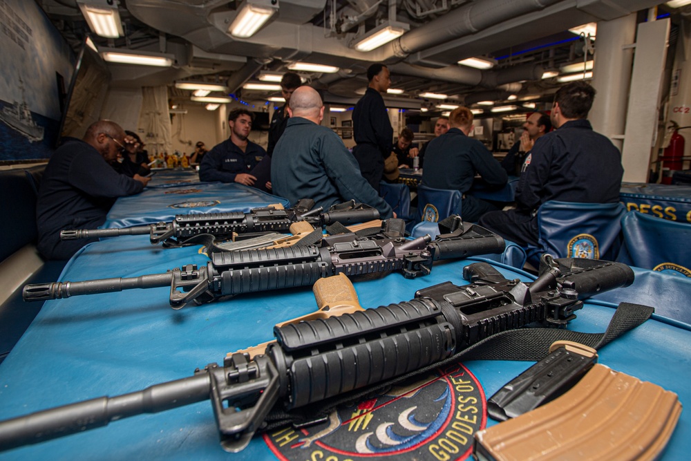 USS Higbee Sailors Conduct Weapons Familiarity Training