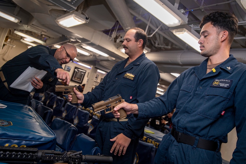 USS Higbee Sailors Conduct Weapons Familiarity Training