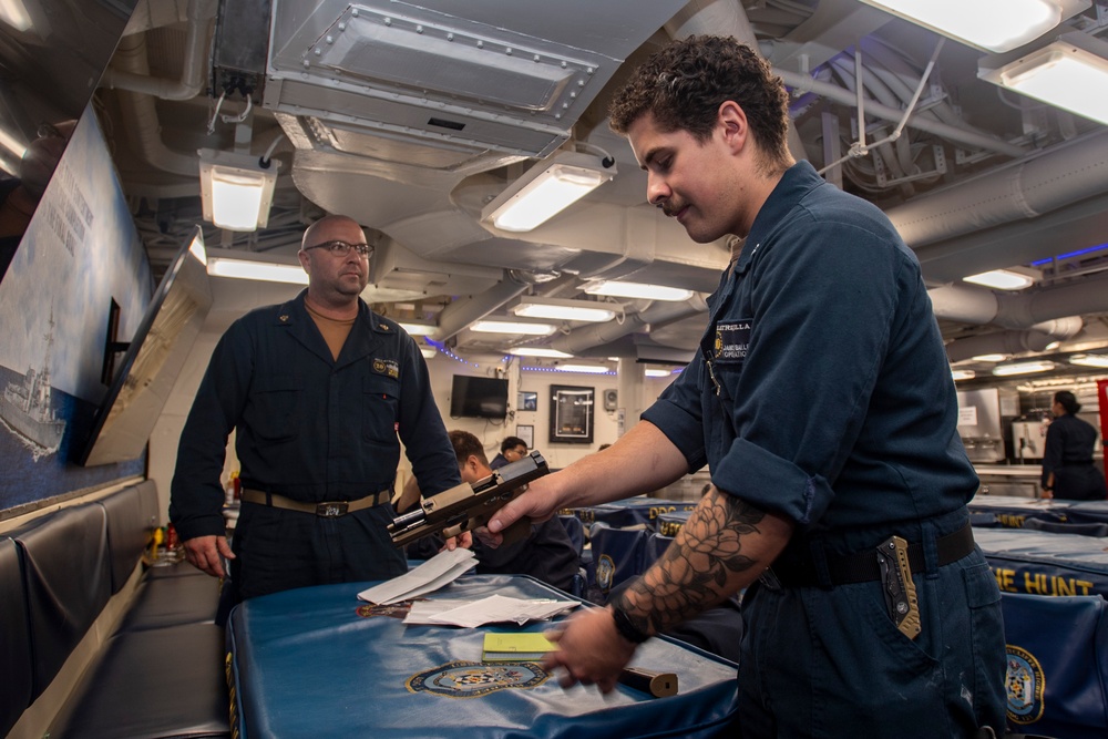 USS Higbee Sailors Conduct Weapons Familiarity Training