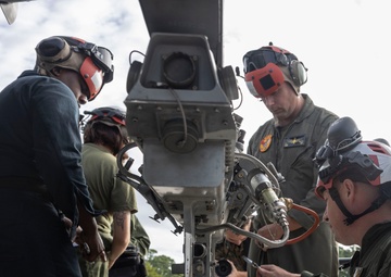U.S. Marines with Marine Attack Squadron 223 prepare AV-8B Harriers for ordnance training