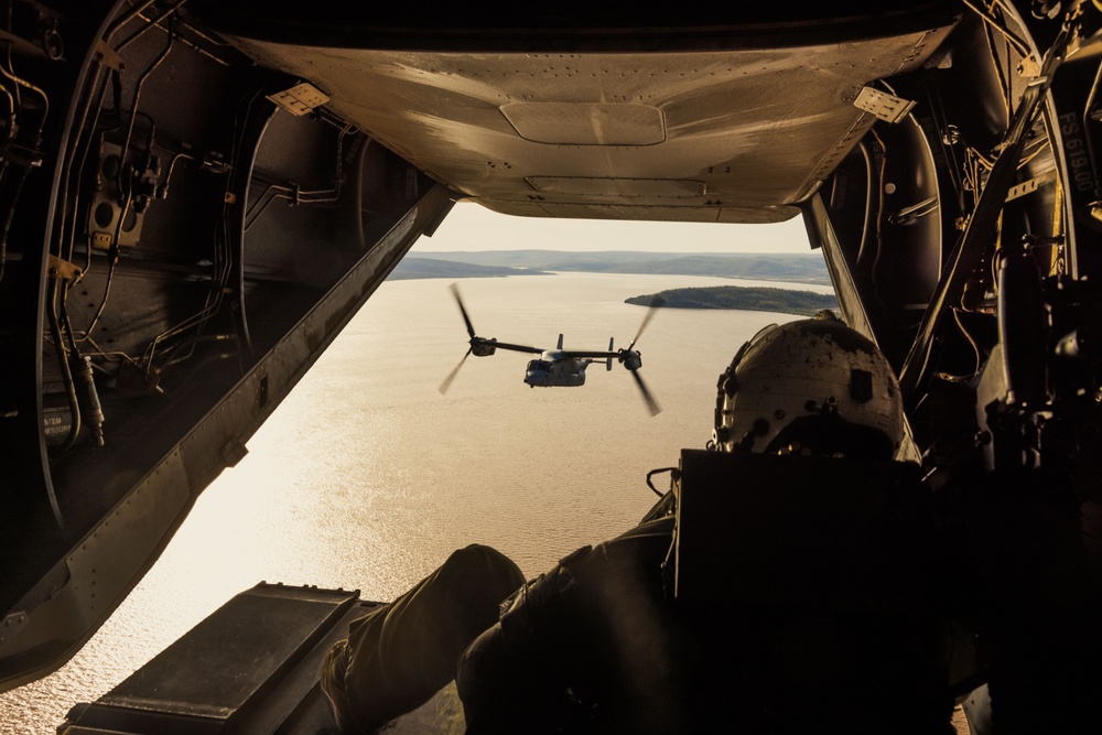 MRF-D 25.3: U.S. Marines conduct live-fire training on MV-22B Ospreys