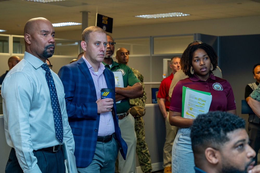 Eamon Spiegel, acting director, resource management division/acting comptroller, Bureau of Naval Personnel,  visits Navy Recruiting Command Headquartered