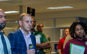Eamon Spiegel, acting director, resource management division/acting comptroller, Bureau of Naval Personnel,  visits Navy Recruiting Command Headquartered
