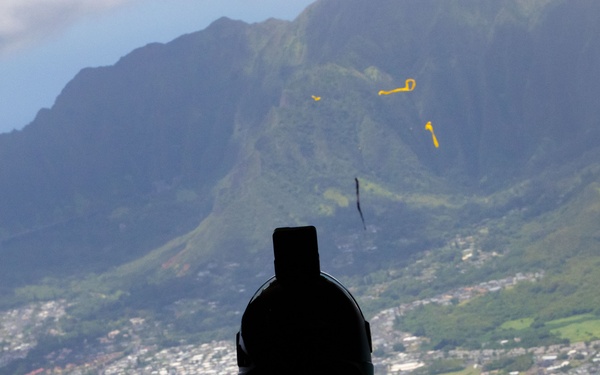 On 3: U.S. Service Members Sky Dive during the 2025 MCBH Kaneohe Airshow