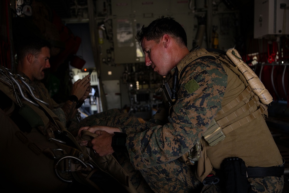 On 3: U.S. Service Members Sky Dive during the 2025 MCBH Kaneohe Airshow