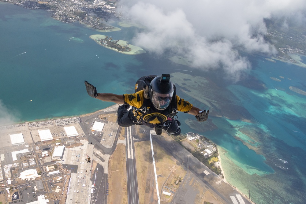 On 3: U.S. Service Members Sky Dive during the 2025 MCBH Kaneohe Airshow