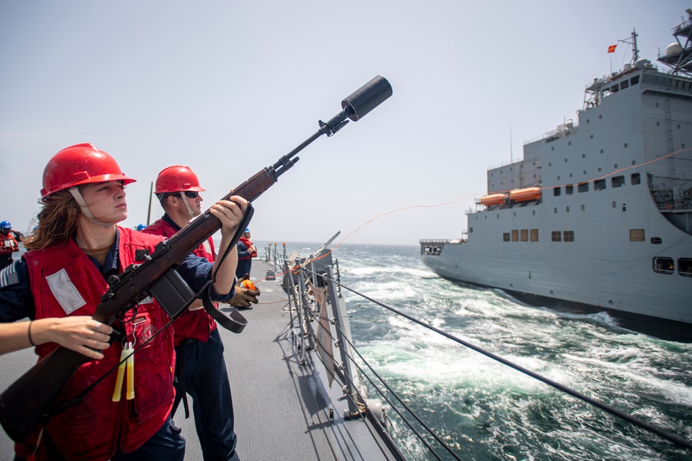 USS HIgbee Conducts Replenishment-at-Sea with USNS John Lewis