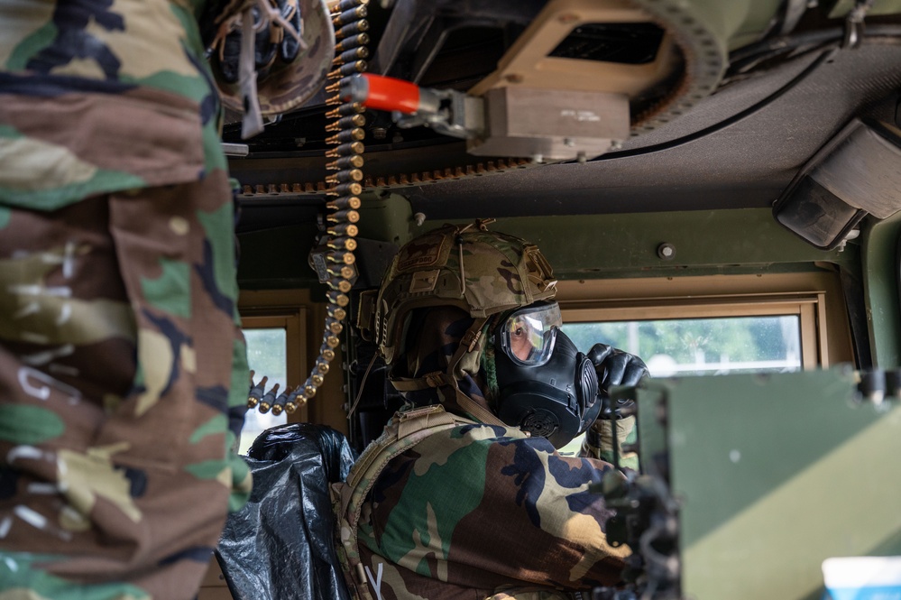 Airmen participate in an Alarm Red simulation during Northern Strike 25-2
