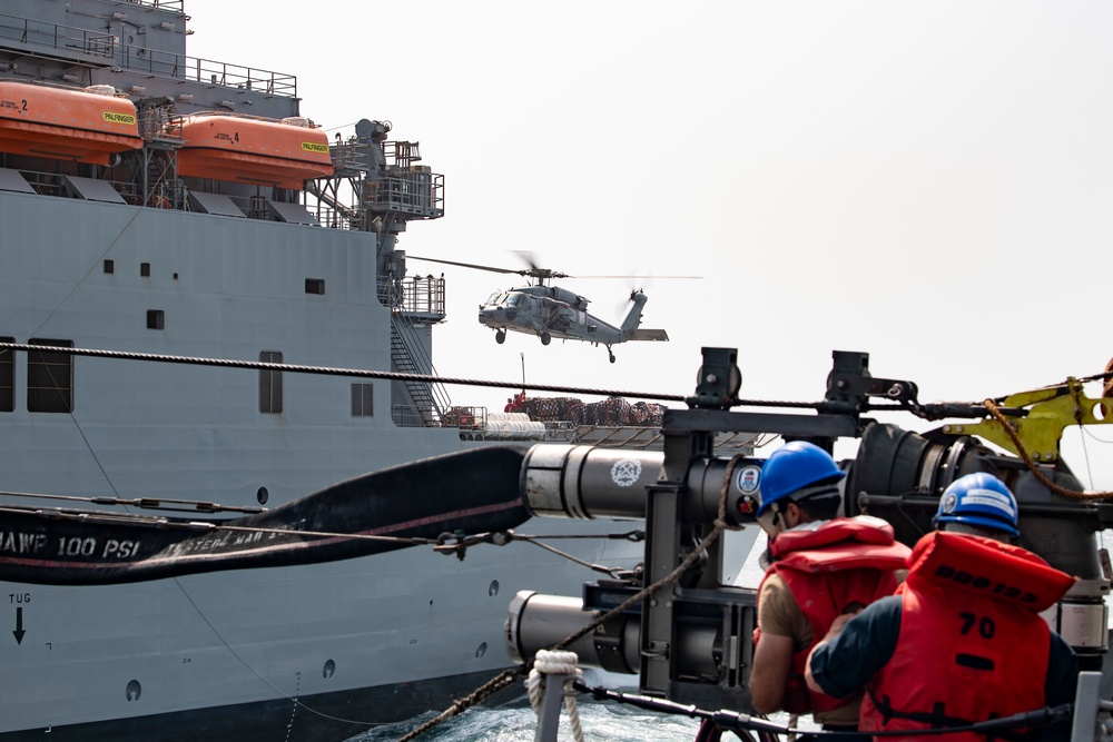 USS Higbee Conducts Replenishment-at-Sea with USNS John Lewis