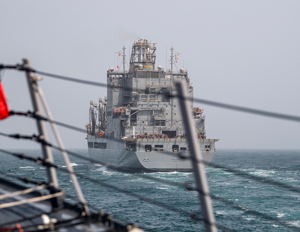 USS Higbee Conducts Replenishment-at-Sea with USNS John Lewis