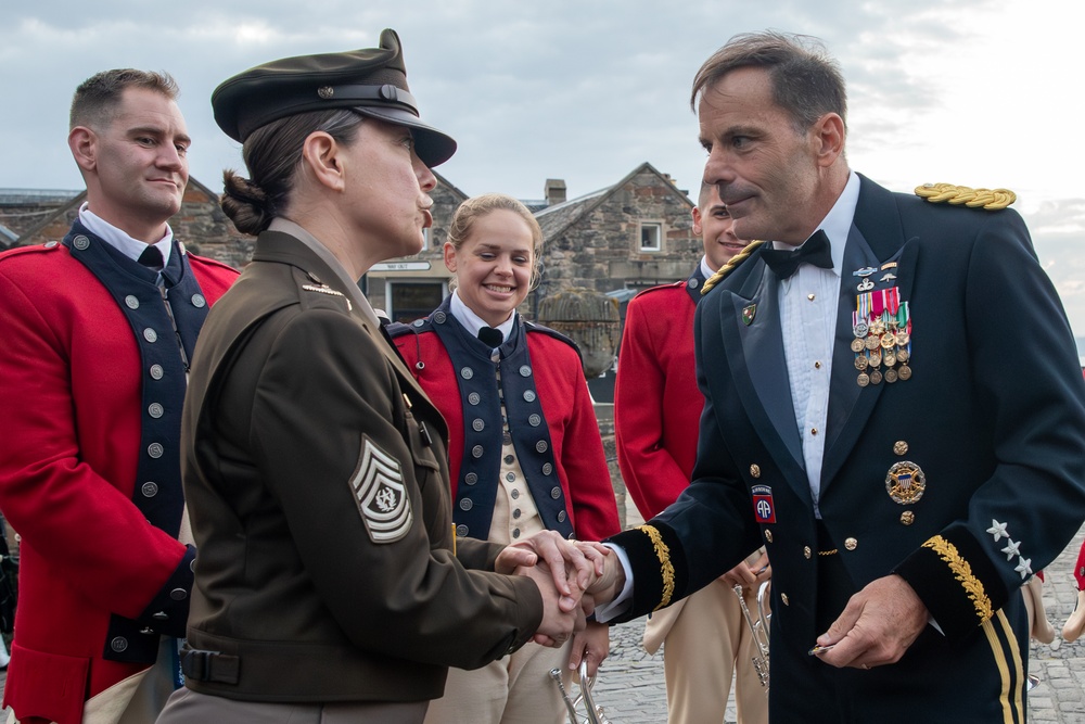Gen. Donahue meeting the Fife and Drum Corps at The Royal Edinburgh Military Tattoo