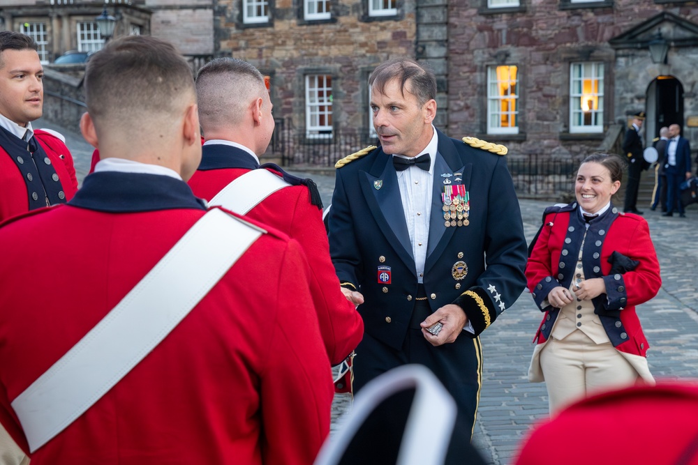 Gen. Donahue meeting the Fife and Drum Corps at The Royal Edinburgh Military Tattoo