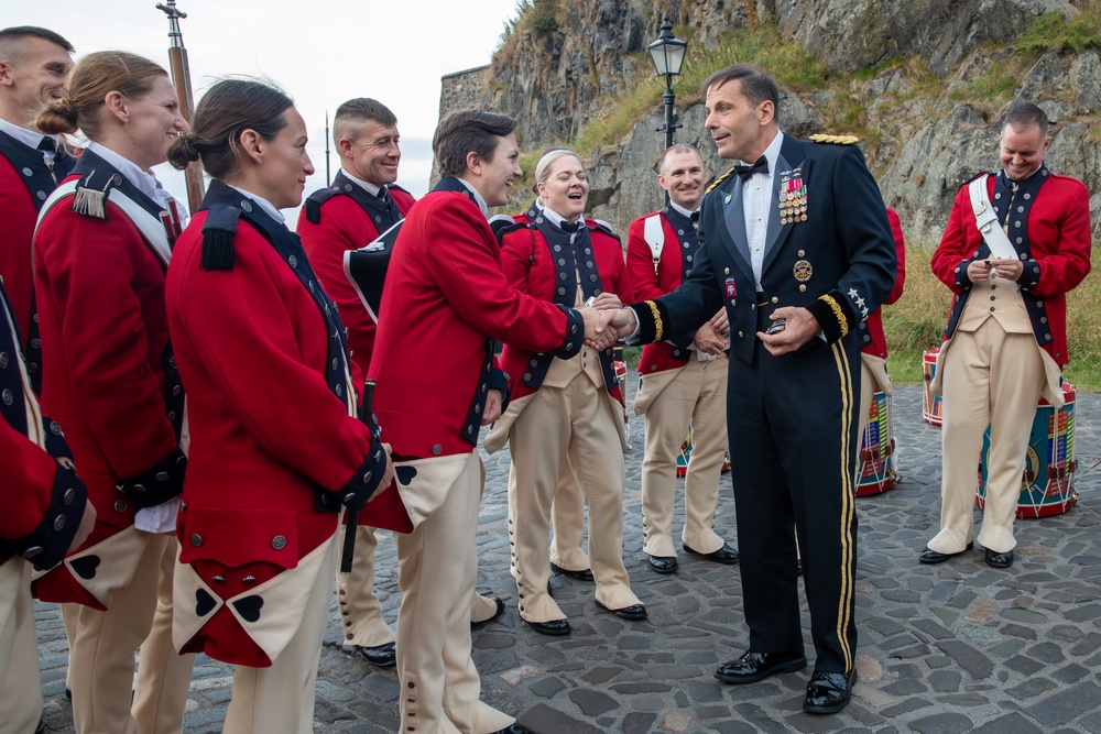 Gen. Donahue meeting the Fife and Drum Corps at The Royal Edinburgh Military Tattoo