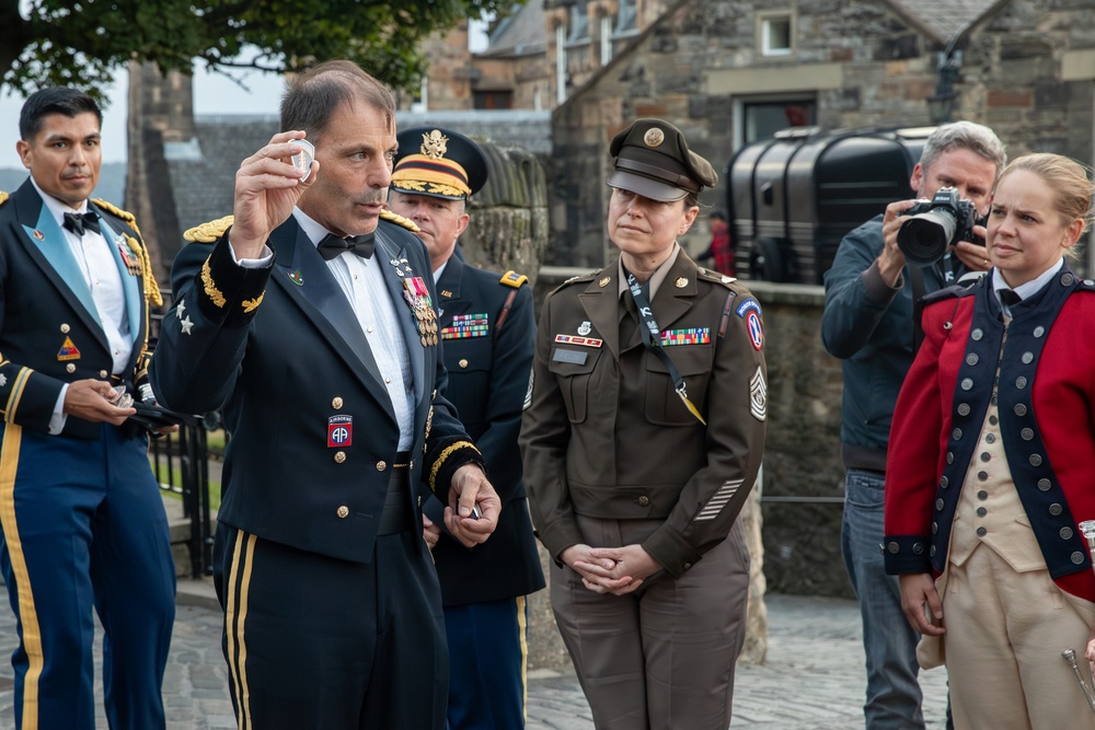 Gen. Donahue meeting the Fife and Drum Corps at The Royal Edinburgh Military Tattoo