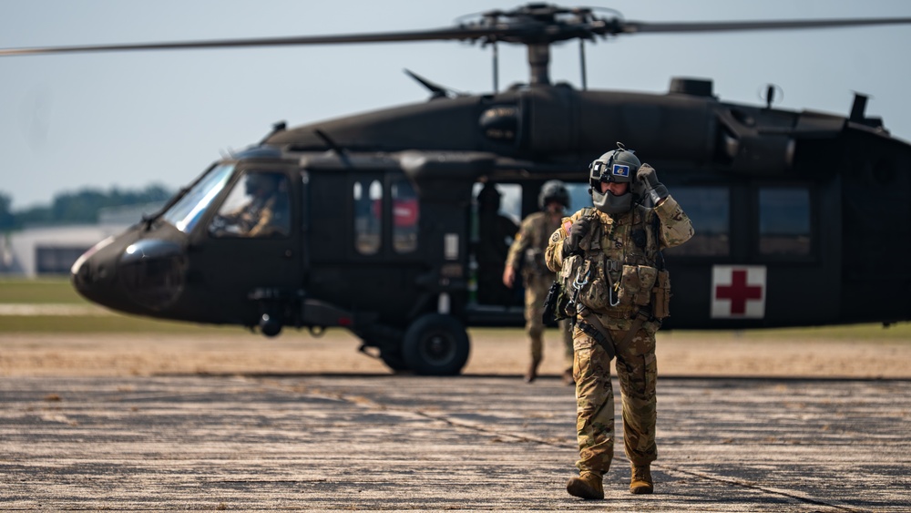 Airmen participate in simulated medical evacuation during Northern Strike 25-2
