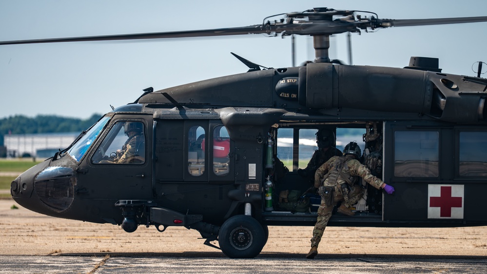 Airmen participate in simulated medical evacuation during Northern Strike 25-2