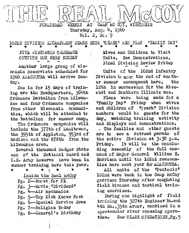 This Month in Fort McCoy History — August