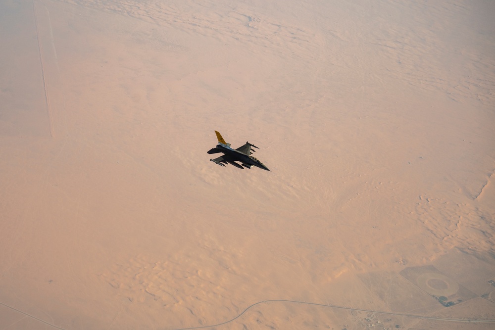 Air Force Fighting Falcons refuel with Stratotanker over USCENTCOM AOR