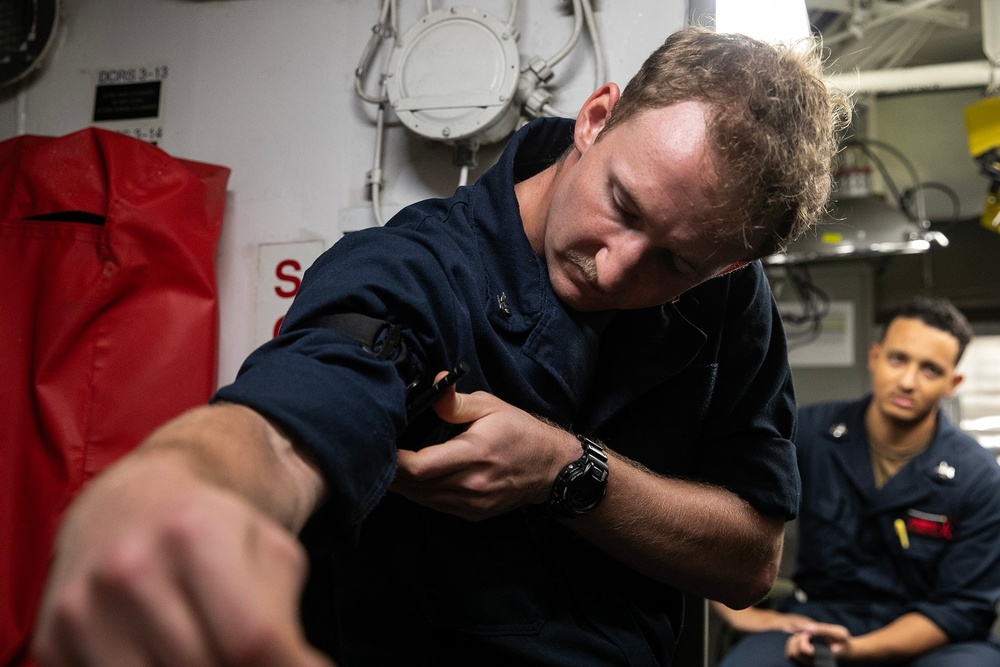 USS Wayne E. Meyer conducts operations in the U.S. Central Command area of responsibility as part of the Nimitz Carrier Strike Group