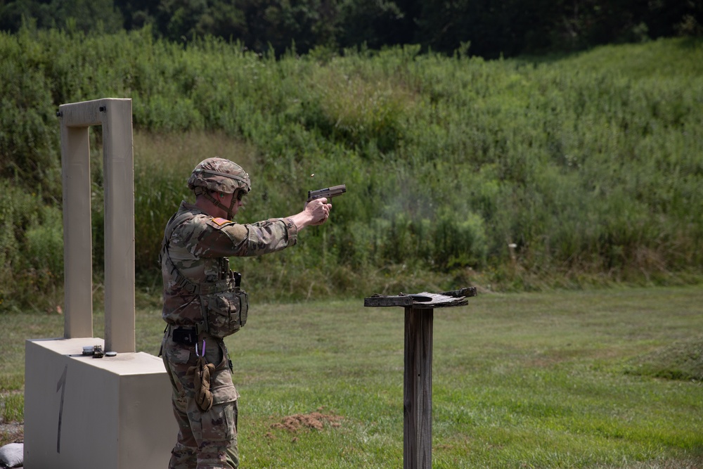 Command Sgt. Maj. Hammack Shoot Off competitors are tested with M9 marksmanship