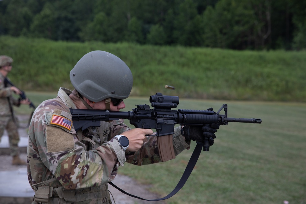 Cmd. Sgt. Maj. Hammack Shoot Off Competitors are tested with dominant and non-dominant hand M4 marksmanship