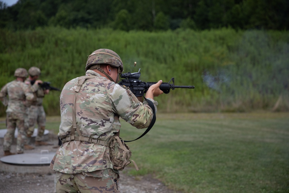 Cmd. Sgt. Maj. Hammack Shoot Off Competitors are tested with dominant and non-dominant hand M4 marksmanship