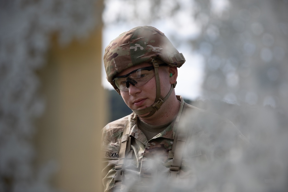 Cmd. Sgt. Maj. Hammack Shoot Off Competitors are tested with dominant and non-dominant hand M4 marksmanship