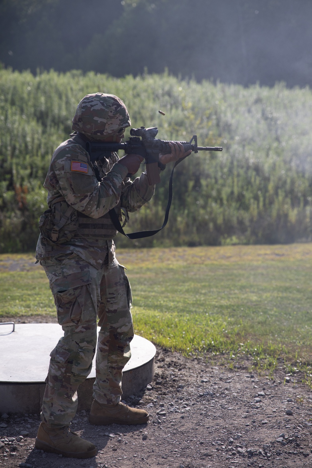 1092nd Engineer Battalion Cmd. Sgt. Maj. Hammack Shoot Match contenders compete in a rifle to pistol transition drill