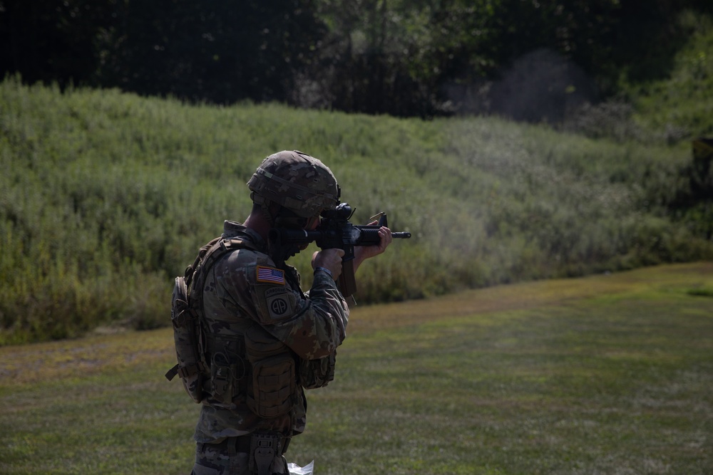 1092nd Engineer Battalion Cmd. Sgt. Maj. Hammack Shoot Match contenders compete in a rifle to pistol transition drill