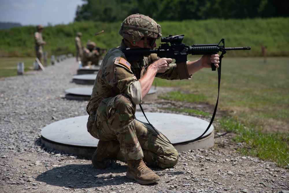 1092nd Engineer Battalion Cmd. Sgt. Maj. Hammack Shoot Match competitors are physically tested with a stress shoot