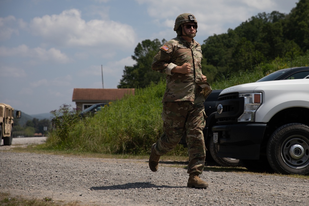 1092nd Engineer Battalion Cmd. Sgt. Maj. Hammack Shoot Match competitors are physically tested with a stress shoot