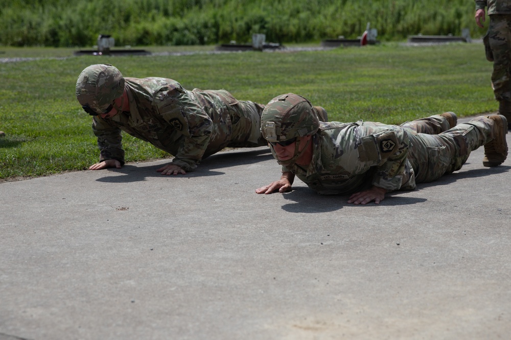 1092nd Engineer Battalion Cmd. Sgt. Maj. Hammack Shoot Match competitors are physically tested with a stress shoot