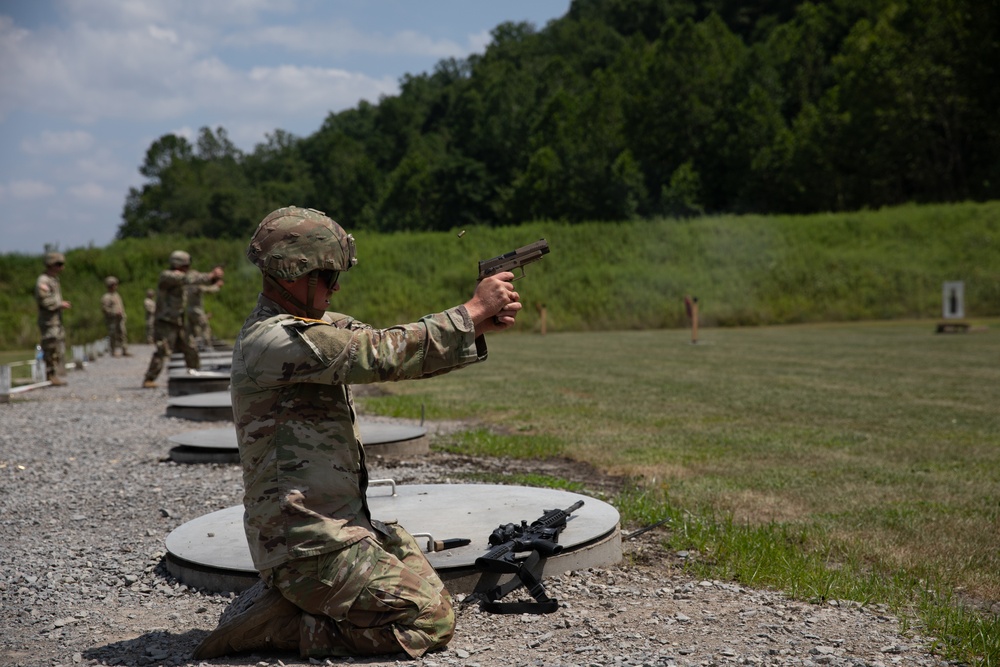 1092nd Engineer Battalion Cmd. Sgt. Maj. Hammack Shoot Match competitors are physically tested with a stress shoot