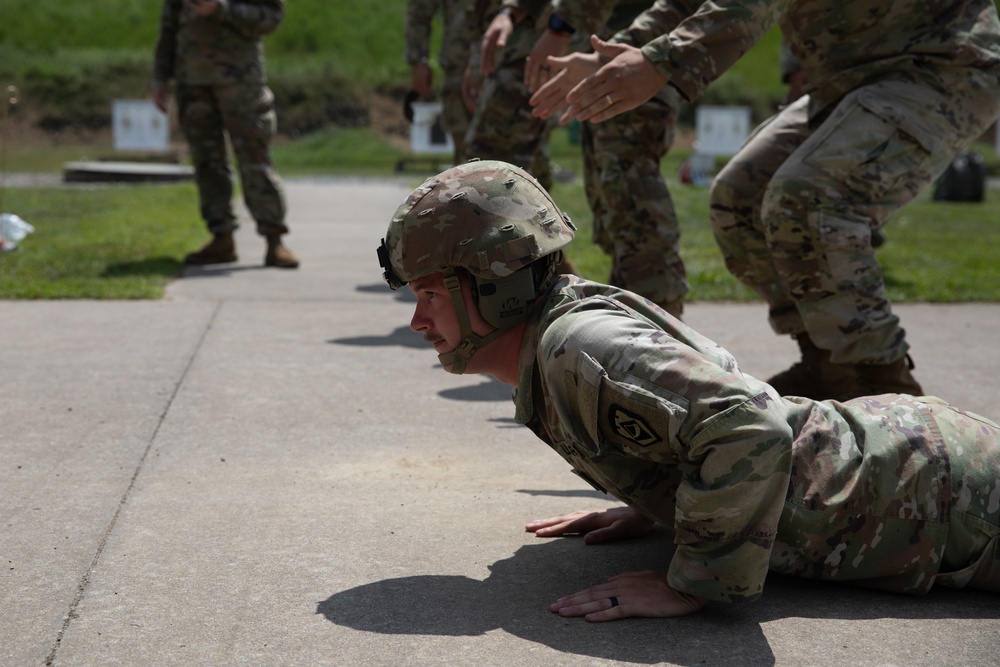 1092nd Engineer Battalion Cmd. Sgt. Maj. Hammack Shoot Match competitors are physically tested with a stress shoot