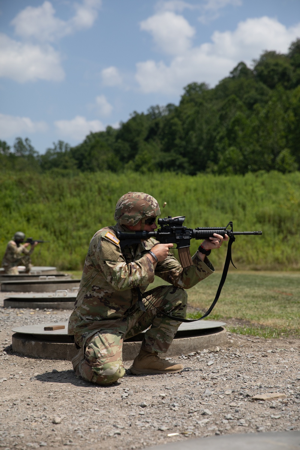 1092nd Engineer Battalion Cmd. Sgt. Maj. Hammack Shoot Match competitors are physically tested with a stress shoot