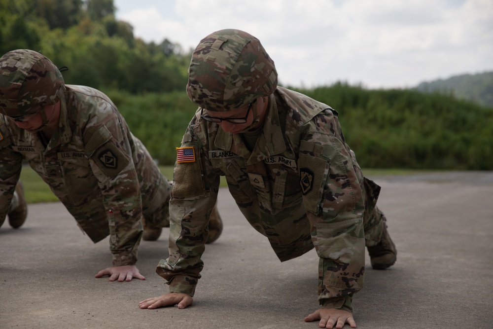 1092nd Engineer Battalion Cmd. Sgt. Maj. Hammack Shoot Match competitors are physically tested with a stress shoot