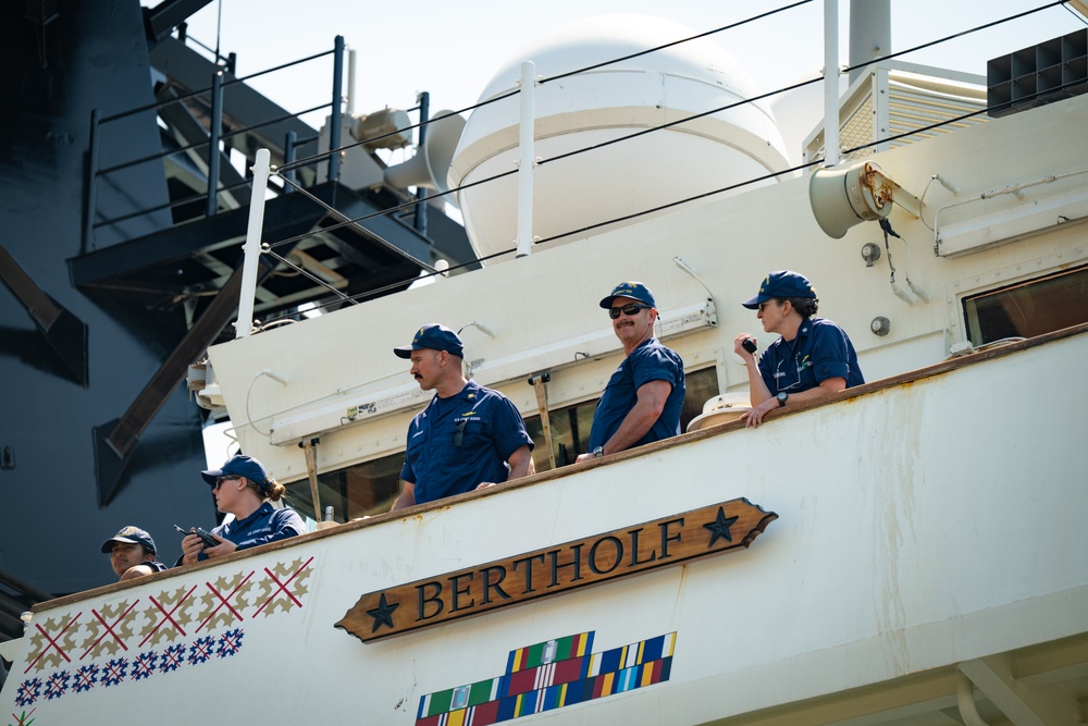 U.S. Coast Guard Cutter Bertholf returns to Alameda from 70-day deployment on the southwest border maritime boundary line near San Diego, California
