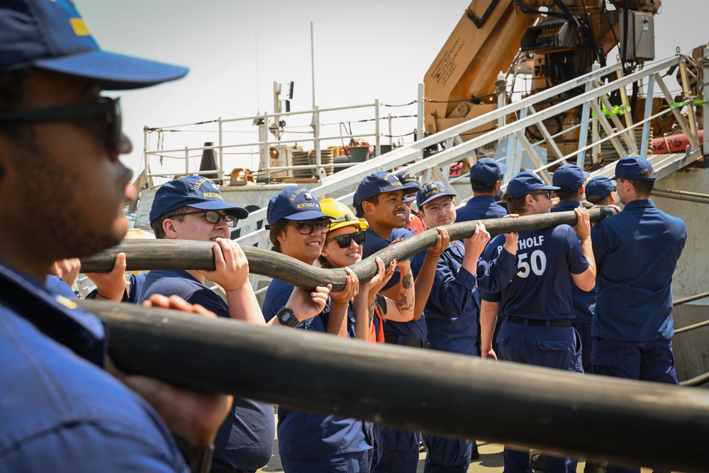 U.S. Coast Guard Cutter Bertholf returns to Alameda from 70-day deployment on the southwest border maritime boundary line near San Diego, California