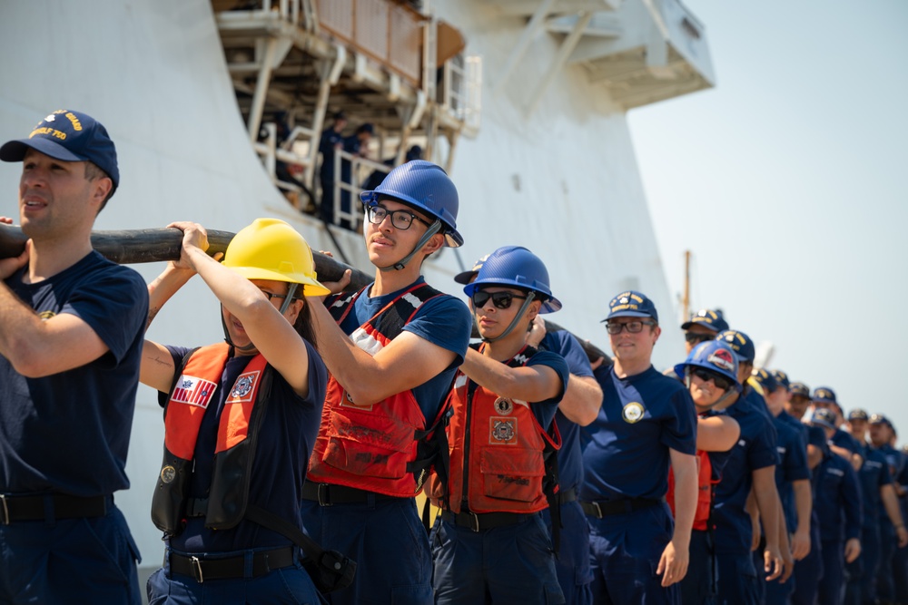 U.S. Coast Guard Cutter Bertholf returns to Alameda from 70-day deployment on the southwest border maritime boundary line near San Diego, California