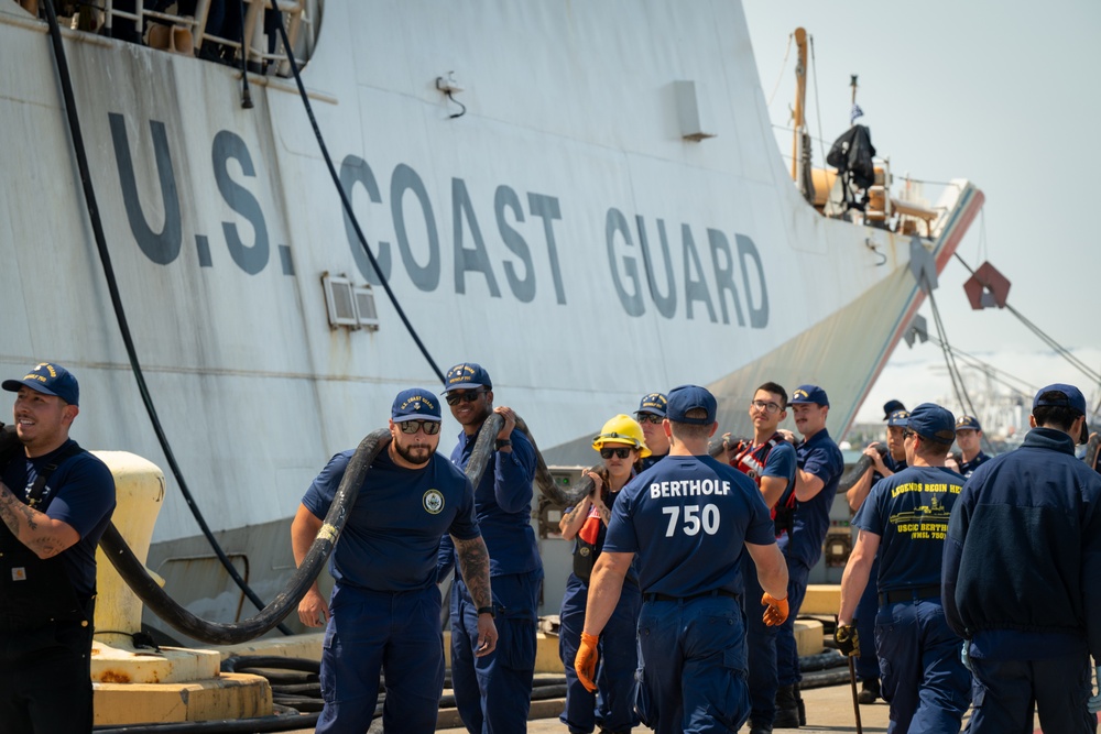 U.S. Coast Guard Cutter Bertholf returns to Alameda from 70-day deployment on the southwest border maritime boundary line near San Diego, California