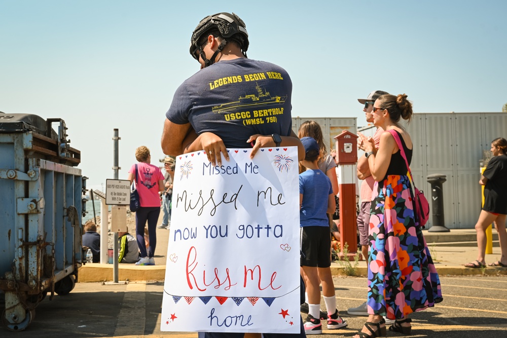 U.S. Coast Guard Cutter Bertholf returns to Alameda from 70-day deployment on the southwest border maritime boundary line near San Diego, California