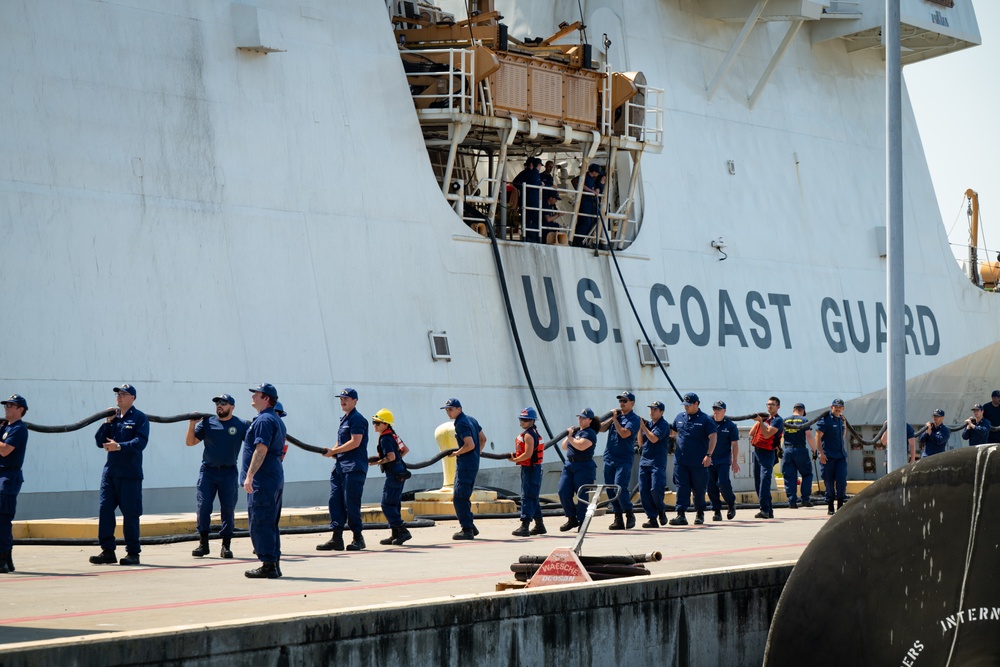 U.S. Coast Guard Cutter Bertholf returns to Alameda from 70-day deployment on the southwest border maritime boundary line near San Diego, California