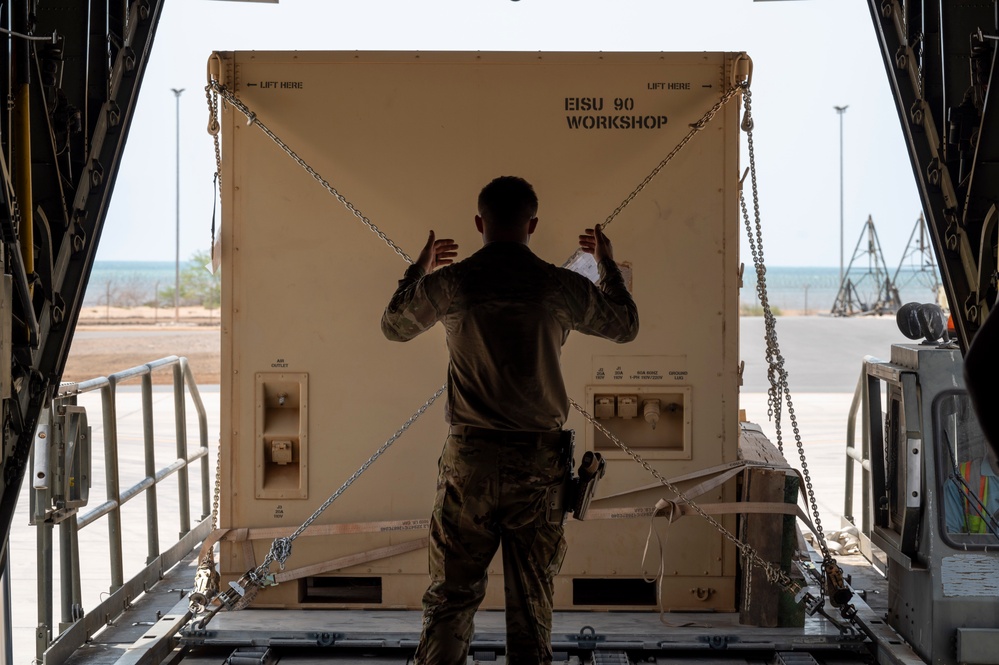 75th Expeditionary Airlift Squadron C-130 Takes Off for Mission Across Horn of Africa