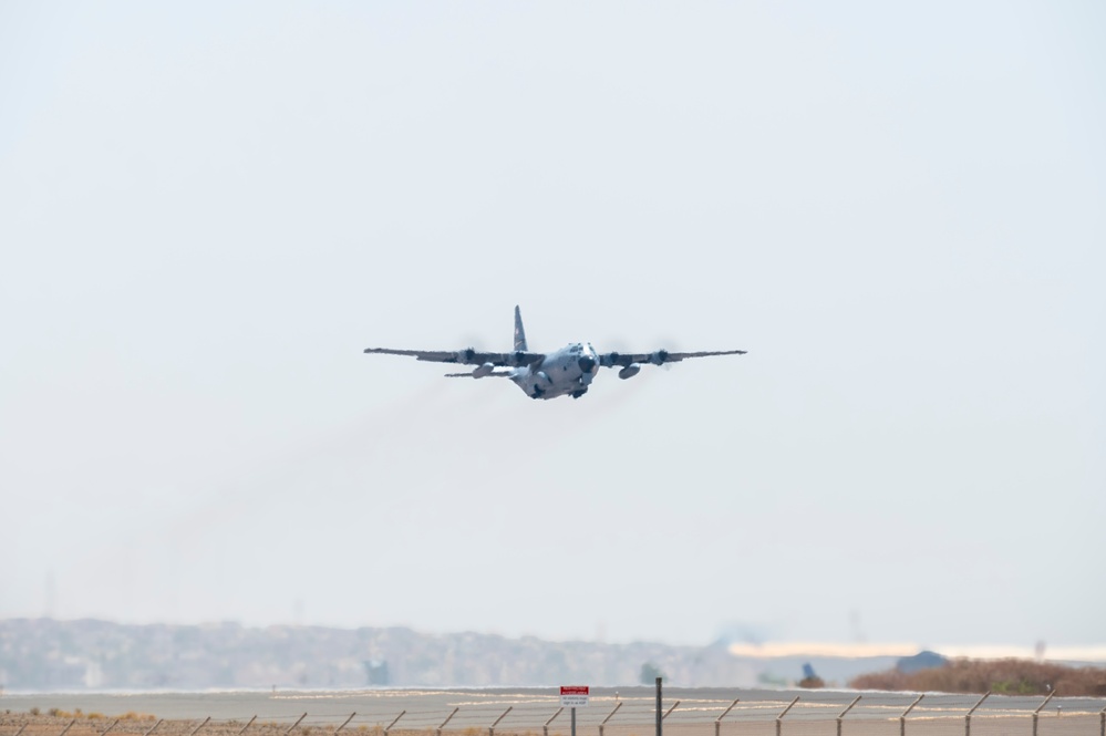 75th Expeditionary Airlift Squadron C-130 Takes Off for Mission Across Horn of Africa