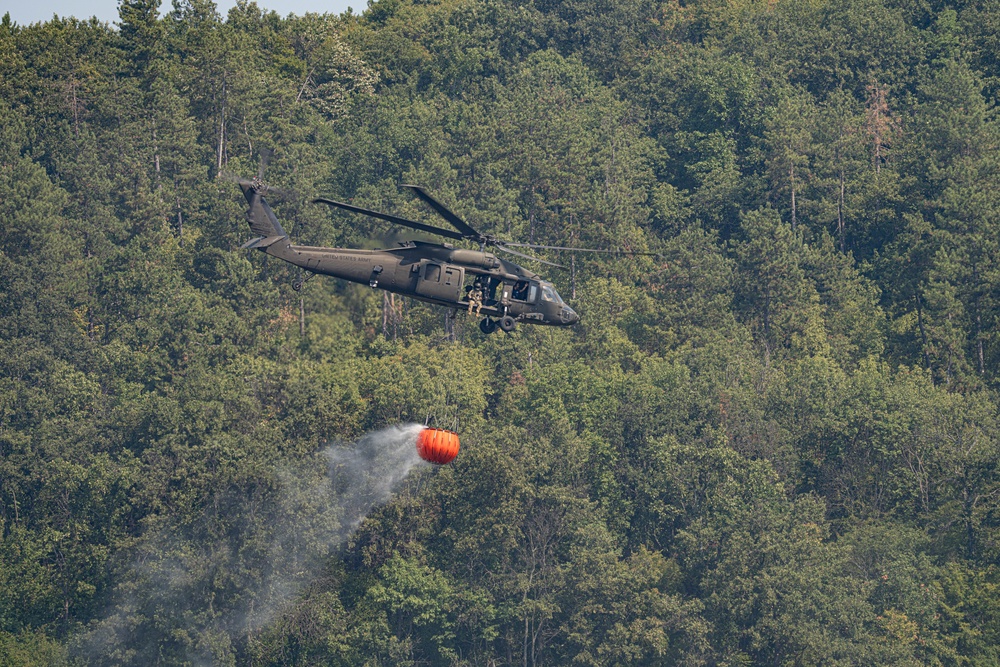 3-501 AHB Bambi bucket fire suppression near Novo Selo Training Area