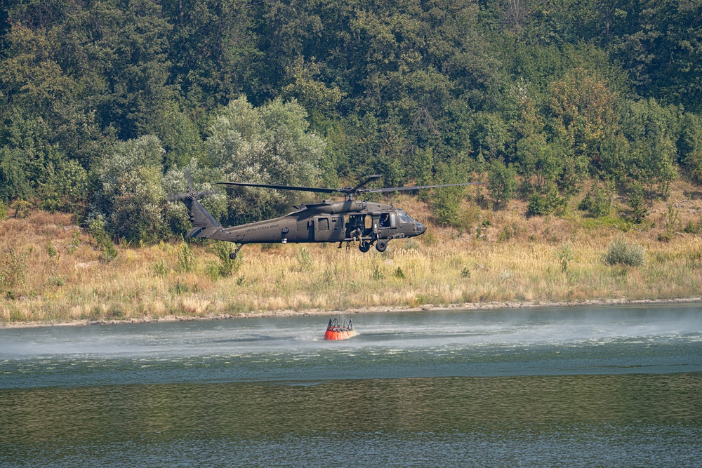 3-501 AHB Bambi bucket fire suppression near Novo Selo Training Area