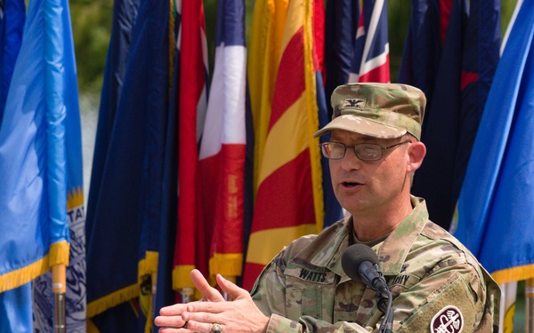 Col. James “Jimmy” Watts addresses the staff and supporters of Madigan Army Medical Center and Team Madigan for the first time as its commander