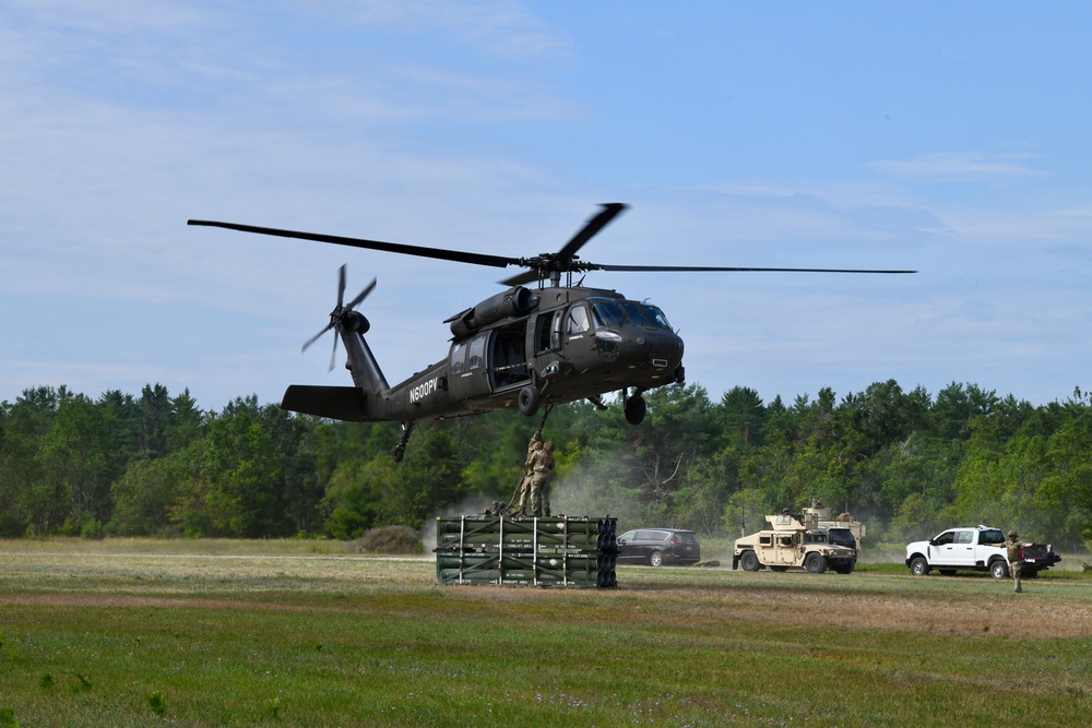 Soldiers practice sling load operations at Northern Strike 25-2