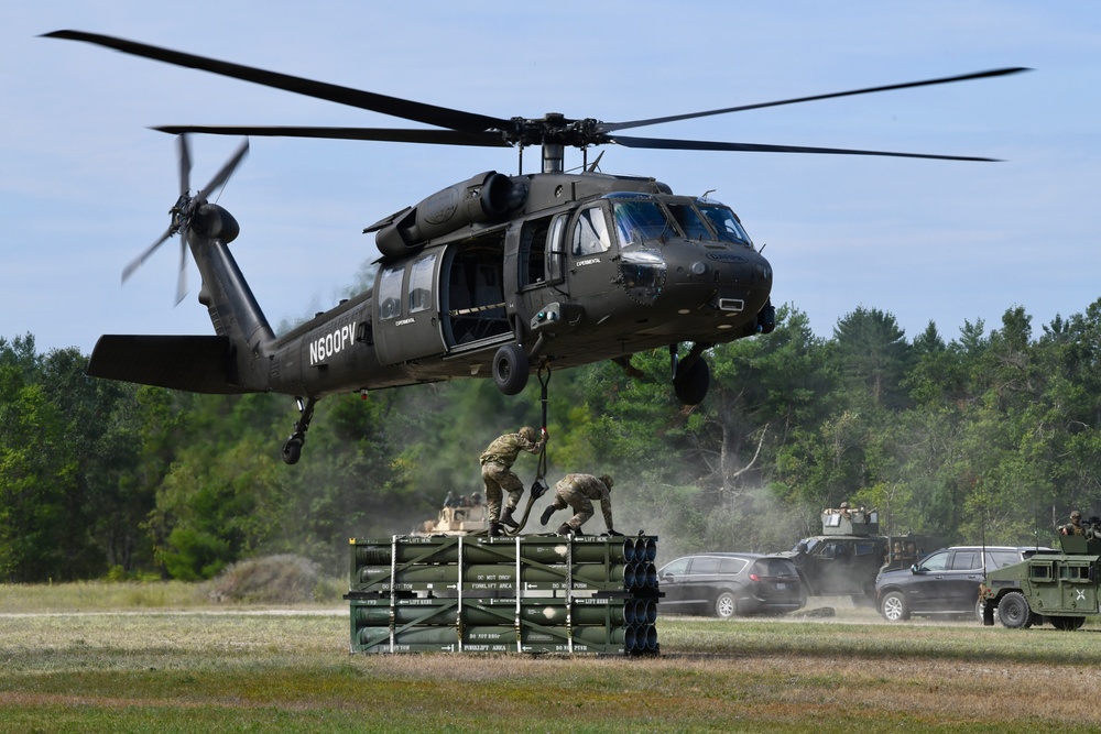 Soldiers practice sling load operations at Northern Strike 25-2